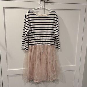 Crewcuts Navy and Cream Striped Dress with Tulle Skirt